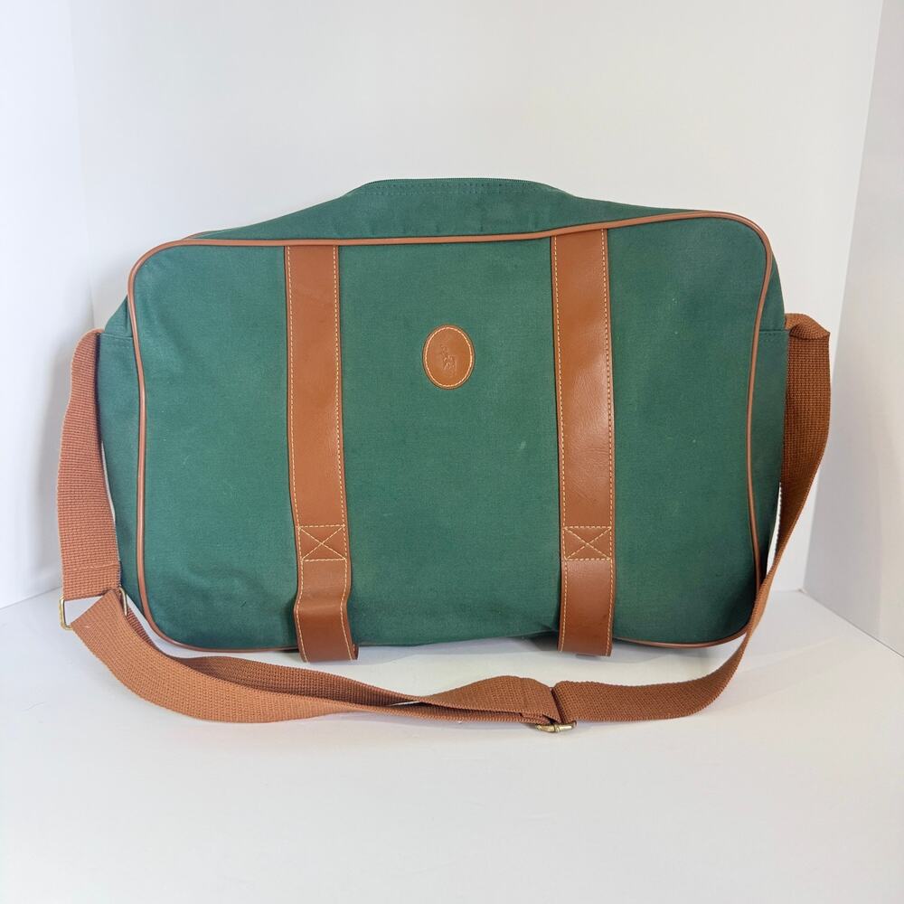 Vintage 90s Polo Ralph Lauren Green Canvas Leather Messenger Travel Bag